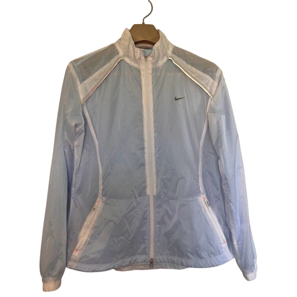 Nike Women's Athletic Jacket White Iridescent Blue Lined Full Zip Mock Neck XL
